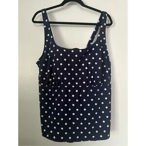 Lands' End Navy Blue and White Polka Dot Tankini Top
